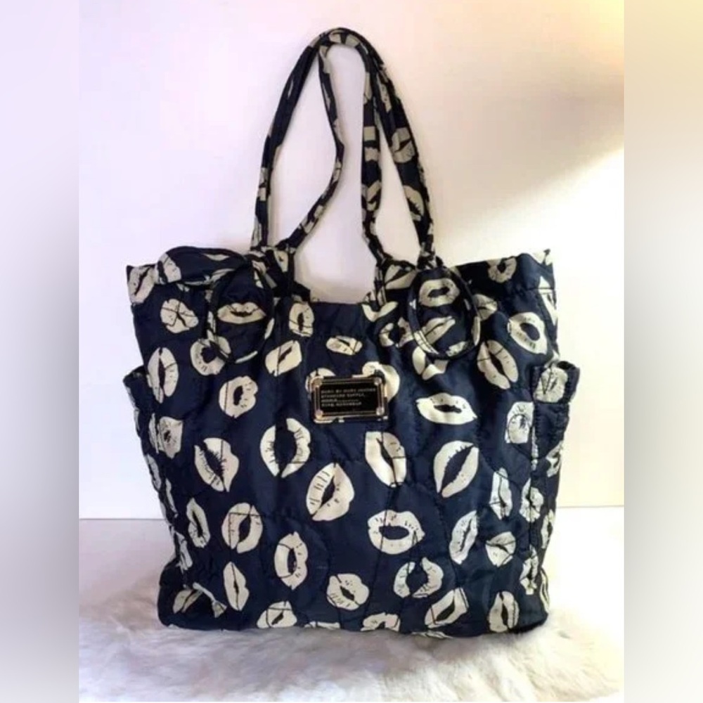 Marc Jacobs Black Tote with Cream Lip Print